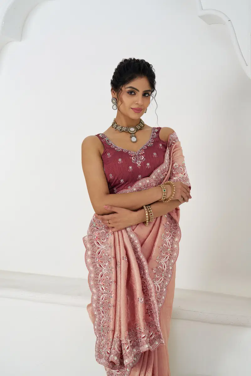 Kf 101 Pink Pure Dola Viscouse Silk Saree Wholesale Market Surat